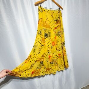 Boho Hippie Yellow Patchwork Embroidered Maxi Skirt (M)